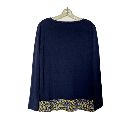 J CREW Pullover Top Navy Blue With Pleated Floral Hem Medium NEW - Picture 3 of 4